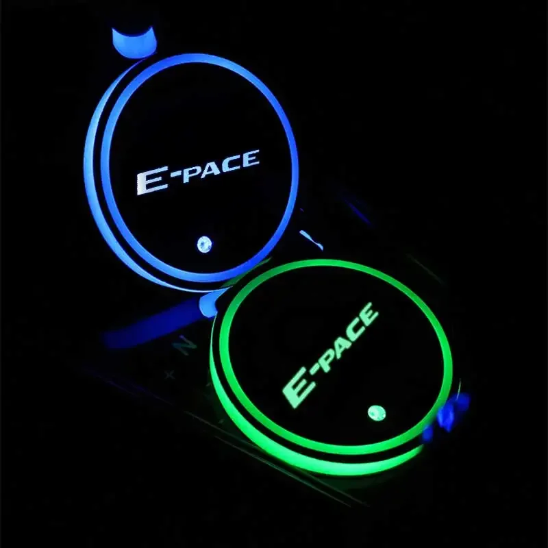 Car LED Luminous Water Cup Holder Mat for E-PACE Colorful Ambience Light USB Charging Non-slip coaster