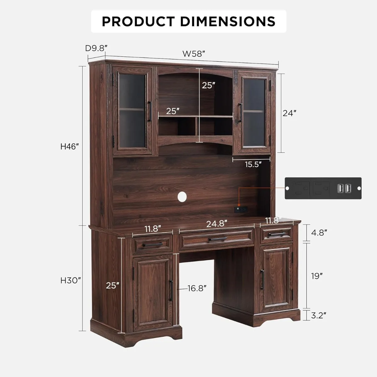 Bauernhaus 76 "Höhe Computer tisch mit Stall, Schreibtisch mit Ladestation, Schubladen und Lagers chrank