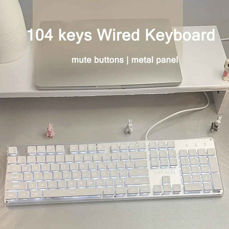 104 Keys Crystal Wired Keyboard Metal Panel USB Gaming Silent Keypad Backlit RGB Girl Gamer Keyboard For Computer Laptop PC