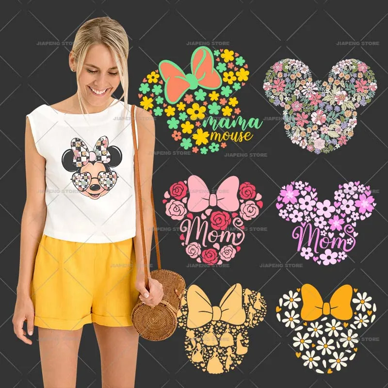 Mickey e Minnie Mouse Impresso Heat Transfer Vinyl Adesivos para Roupas Infantis, Disney Estilo Moda Ferro em Patches, Decoração DIY, T-shirt