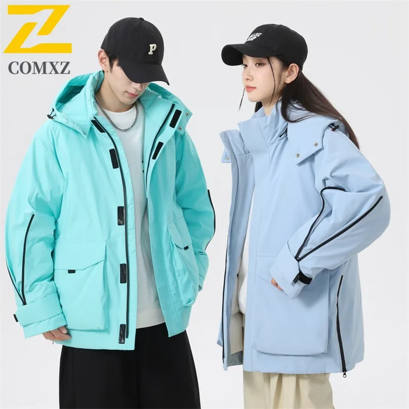 COMXZ Men Duck Down 3 in 1 Winter Jacket American Style Vintage Hooded Workwear Windproof Outdoor Sport Lightweight Coat