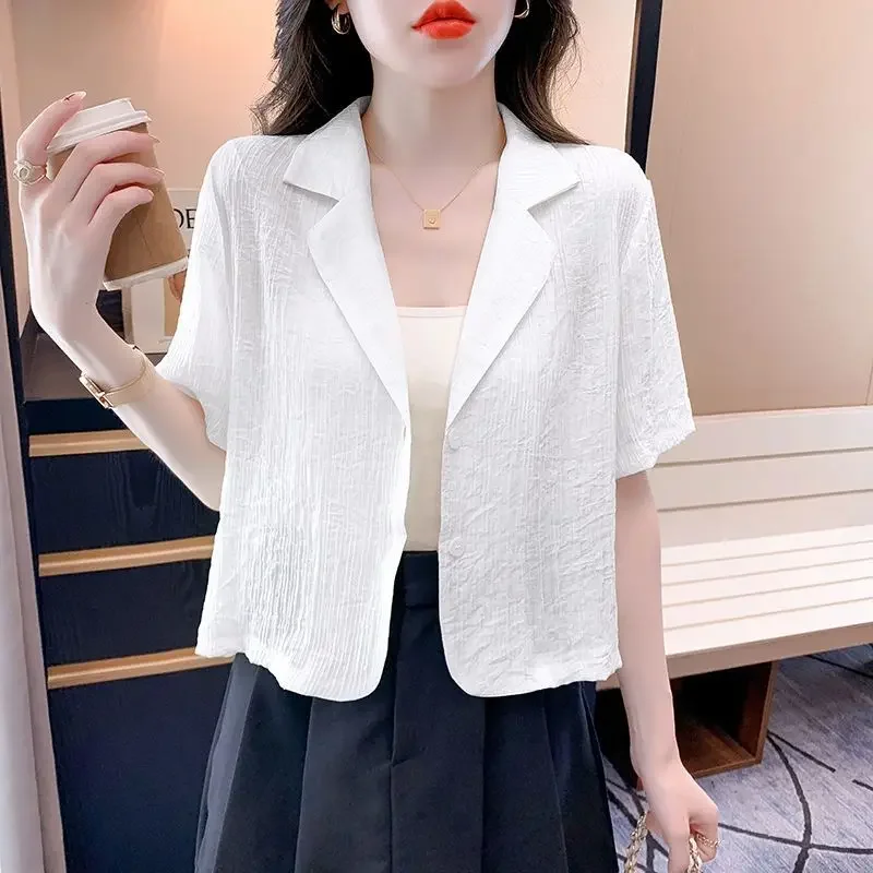 Summer Elegant and High End, Simple Commuting and Leisure Versatile Solid Color Hollow Pit Stripe Short Sleeved Suit Coat B827