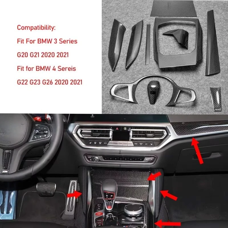 ل جديد 3 4 سلسلة G20 G21 G22 I3 I4 تجميل 2022 2023 سيارة مركز وحدة التحكم لوحة القيادة الجانب والعتاد لوحة ألياف الكربون الجافة