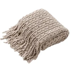 Khaki Boho Knitted Blankets With Tassel Chunky Vintage Luxury Bed Sofa Couch Bedspread Cover Summer Farmhouse Gift Big Blankets