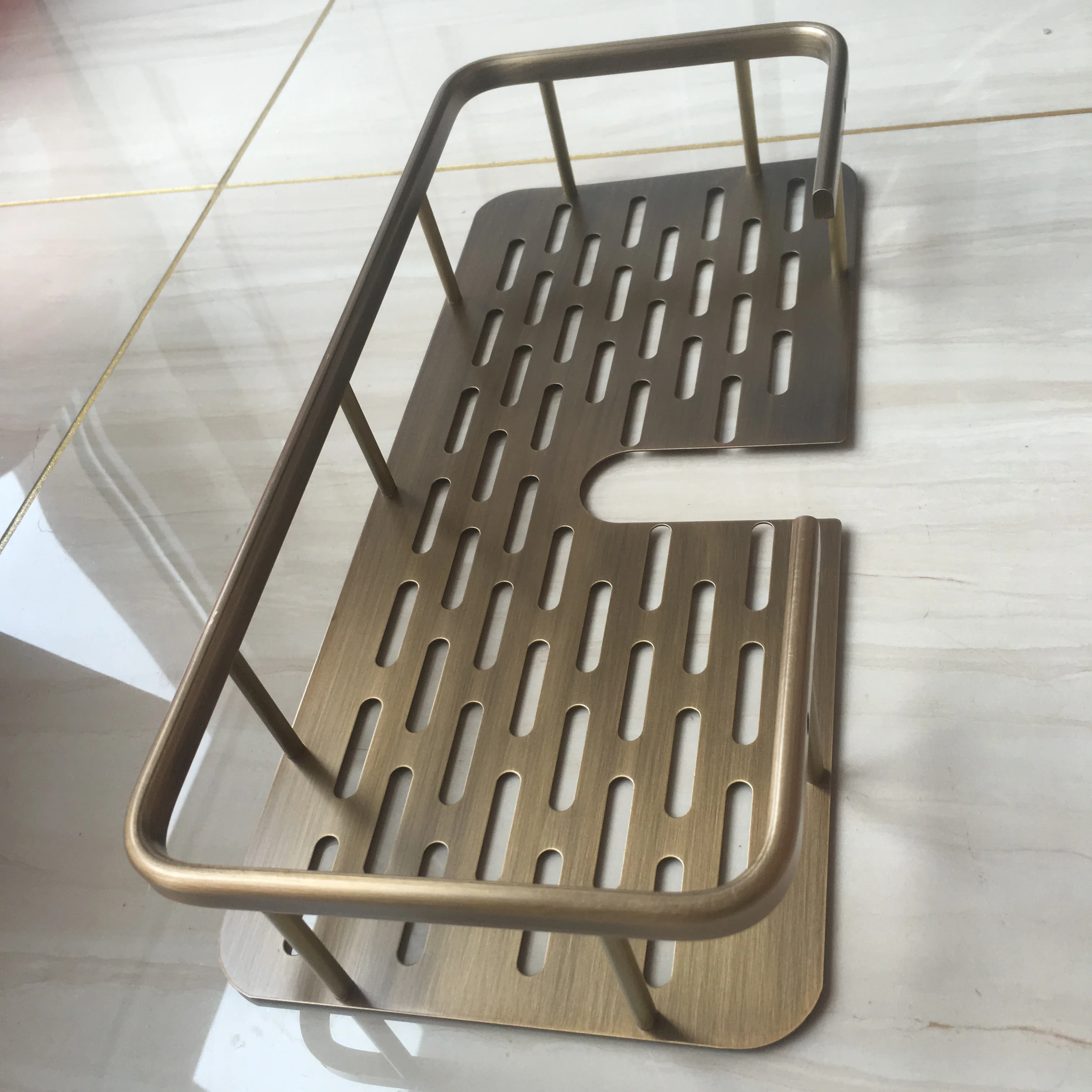 MTTUZK Solid Brass Shelf Basket Shower Rod Storage Basket Shower Tray Storage Shelf Lifting Rod Antique Copper Soap Net