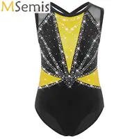 Body de patinaje artístico sin mangas para niñas, Jersey de baile de Ballet, leotardo de gimnasia, Tops, traje sin mangas con diamantes de imitación brillantes