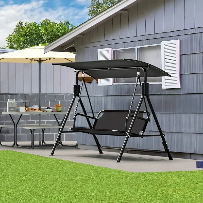 

Alloy Steel Outdoor Porch Swing with Adjustable Canopy Weather Resistant Steel Frame,