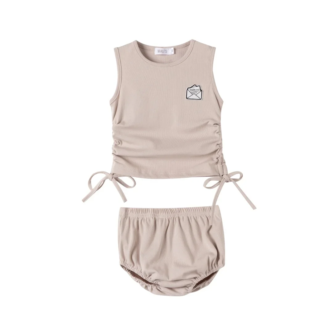 Baby Mädchen Rundhals Ärmelloses Top Sommer Einfarbig Shorts Zwei Stück Set Seite Kordelzug Design Kleinkind Mädchen Kleidung Outfit
