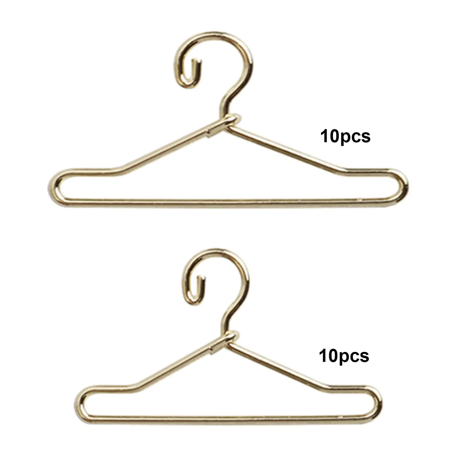 10Pcs Dress Outfit Holder Metal Doll House Clothing Rack for 1/12 1/8 Gold