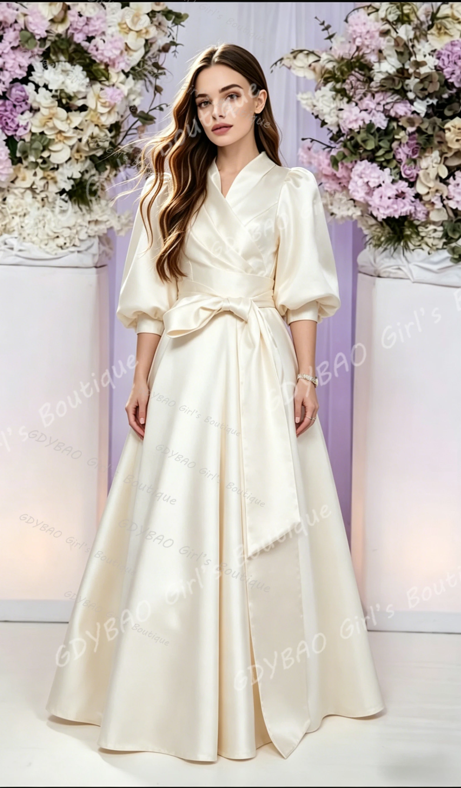 Vintage Satin Pleated Bridesmaid Dress for Women High Waist 3/4 Sleeves Formal Evening Gown Long Customized Wedding Party Dress