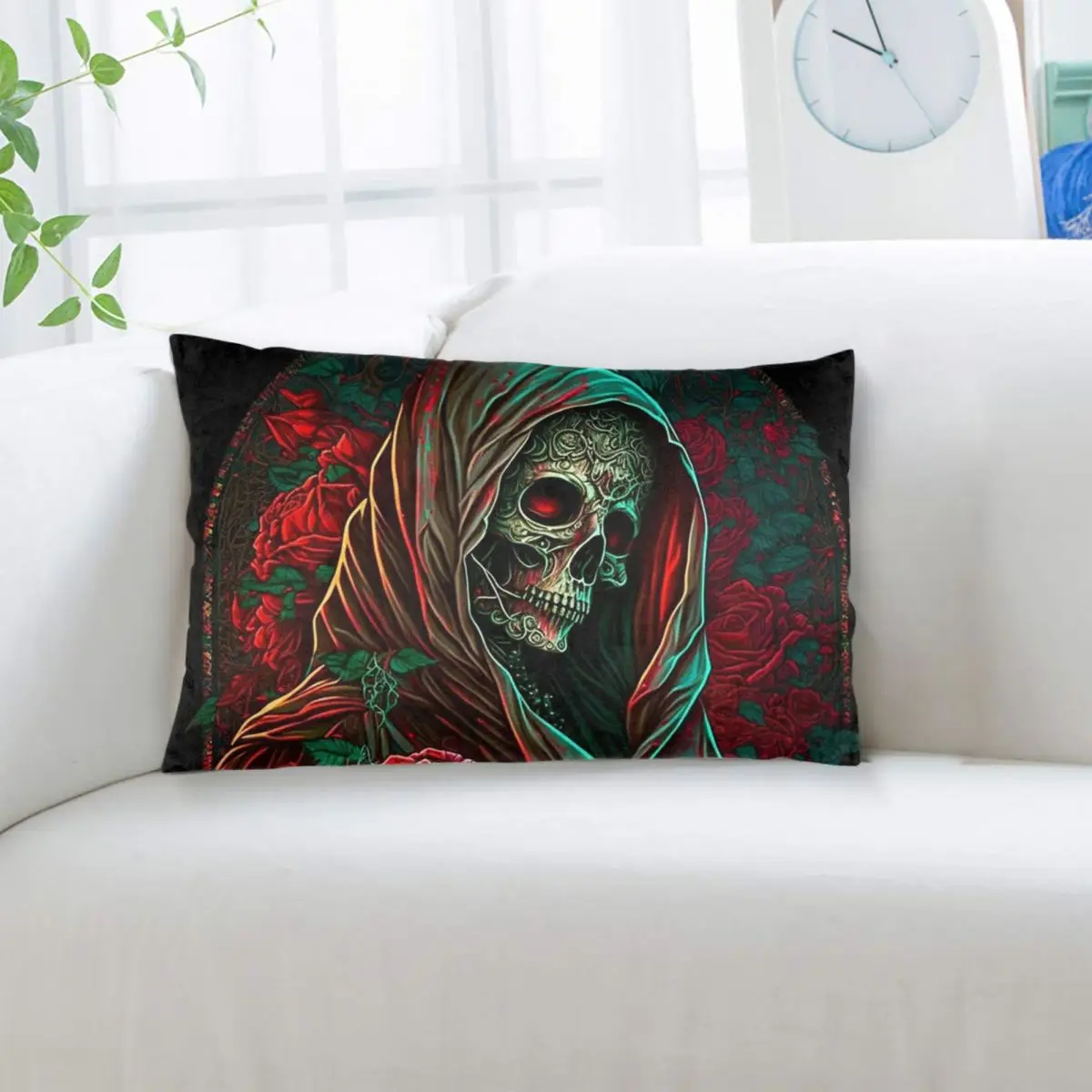Forest Roses Santa Muerte Rectangle Pillowcase Cushion Cover Decorative Bedroom Bed Home Comfort Throw Pillow
