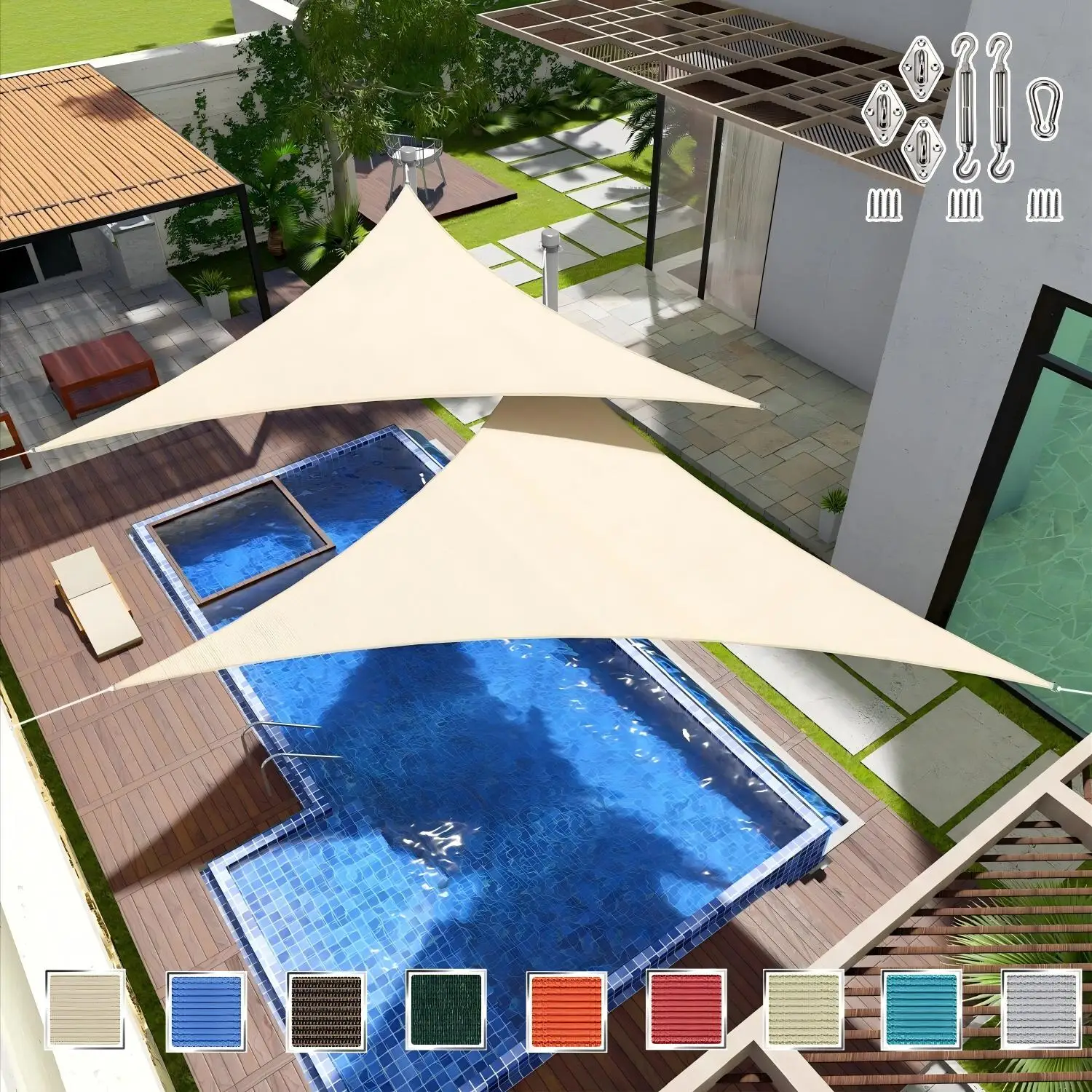Dreieckiges Schattenzelt, UV-Schutz, mit Befestigungssets für Terrasse, Pool, Strand, Garten, Sonnenschutzzelt – Detail 3