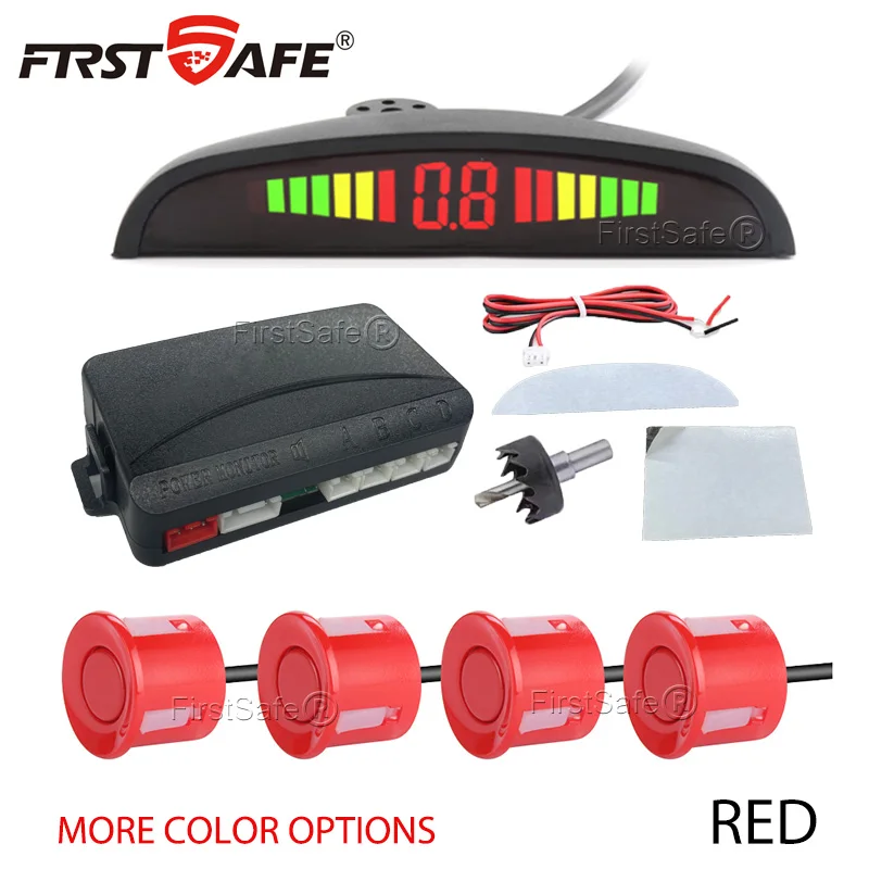 ชุดเซ็นเซอร์จอดรถ FirstSafe จอแสดงผล LED พร้อมระบบตรวจจับเรดาร์ 22 มม. 4 เซ็นเซอร์ Universal รถทั้งหมด