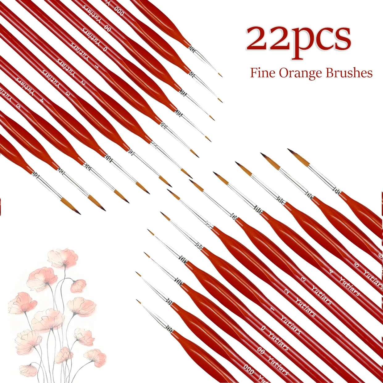 22Pcs Orange Miniature Line Art Painting Pen Nylon Hair Multi Shape Pen Head Gouache Watercolor Oil Paint Artist Hand Painted