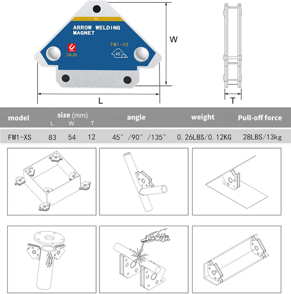 Nuevo 2 uds 12,5 KG soportes de soldadura magnéticos ángulo flecha de soldadura imán fijador de soldadura posicionador ferrita sujeción herramientas de localización auxiliar