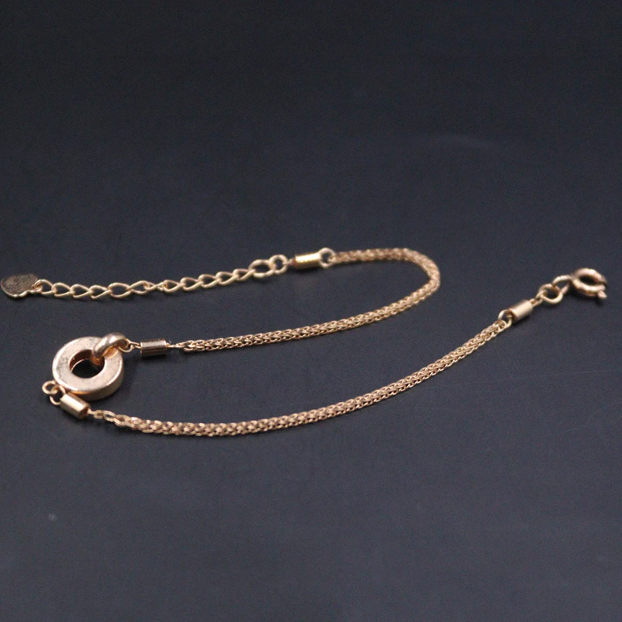 Au750 Real 18K Rose Gold Bracelet Woman's Wheat Chain Lucky Circle Bracelet Female's Link 16+2.5''L Gift /2.4g