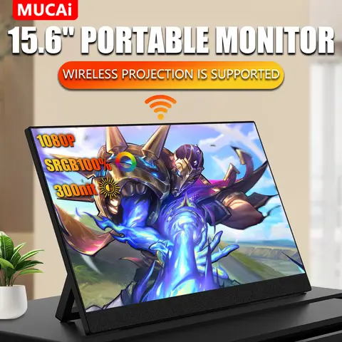MUCAI BX156-WF 15.6인치 무선 프로젝션 휴대용 디스플레이 FHD 1920*1080 여행용 게임 디스플레이 스위치 PS4 PS5 XboX MacBook