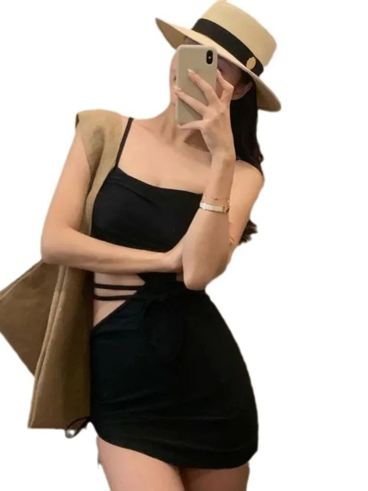 Nowa transgraniczna spódniczka damska, modelująca sylwetkę, mały biust, podwójne ramiączka, bikini, strój kąpielowy damski, materiał nylonowy.