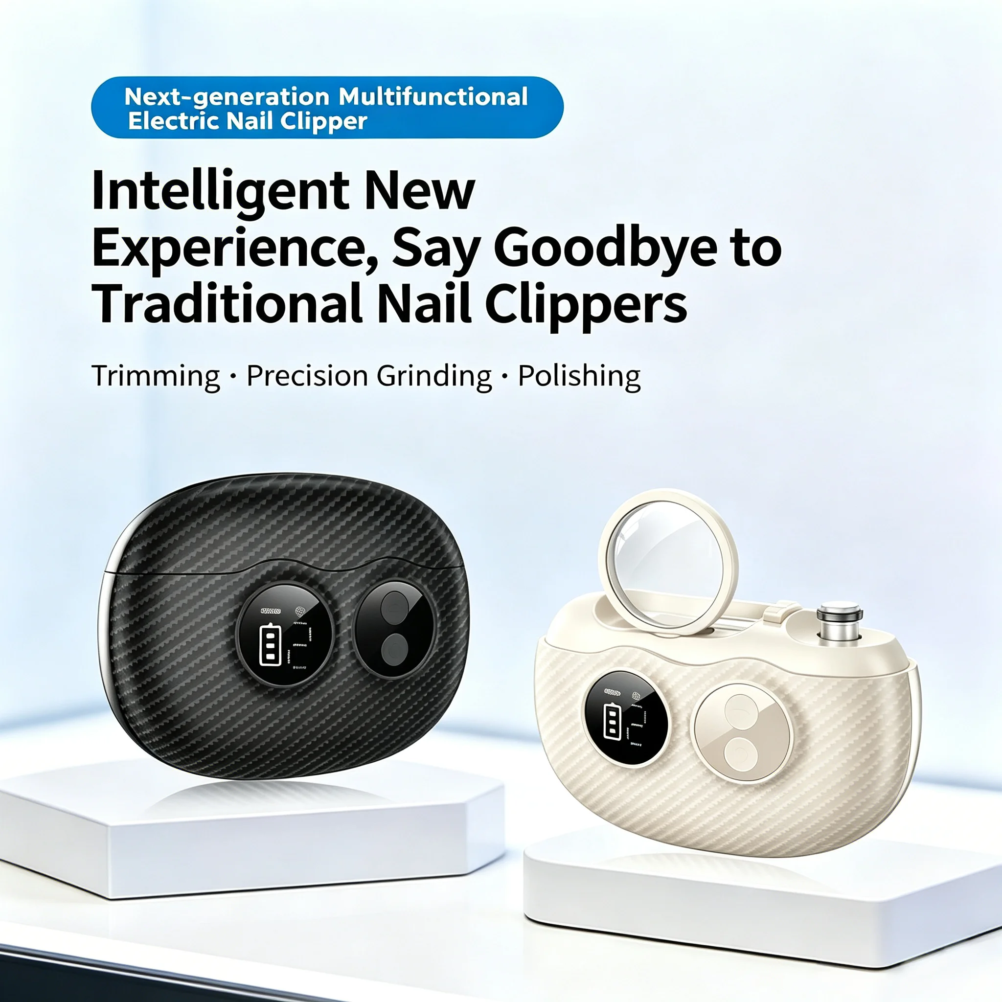 Electric Nail Trimmer Polisher,4-Blade Head, 3-in-1 Built-in Magnifying Lens , Digital Indicator, Interchangeable Grinding Heads