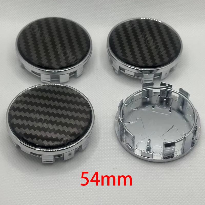 4Pcs/Set 54mm 3D Carbon Fiber Car Wheels Rim Hub Cap Car Wheel Center Caps Black Silver Hubcap Dust-proof Covers Car Accessories