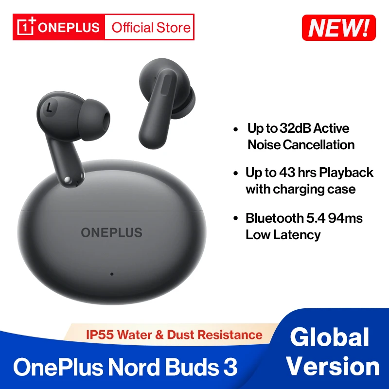 

OnePlus Nord Buds 3 TWS Наушники Bluetooth 5.4 32 дБ Активное шумоподавление ANC 43 ч работы от аккумулятора BassWave 2.0 Google Fast Pair