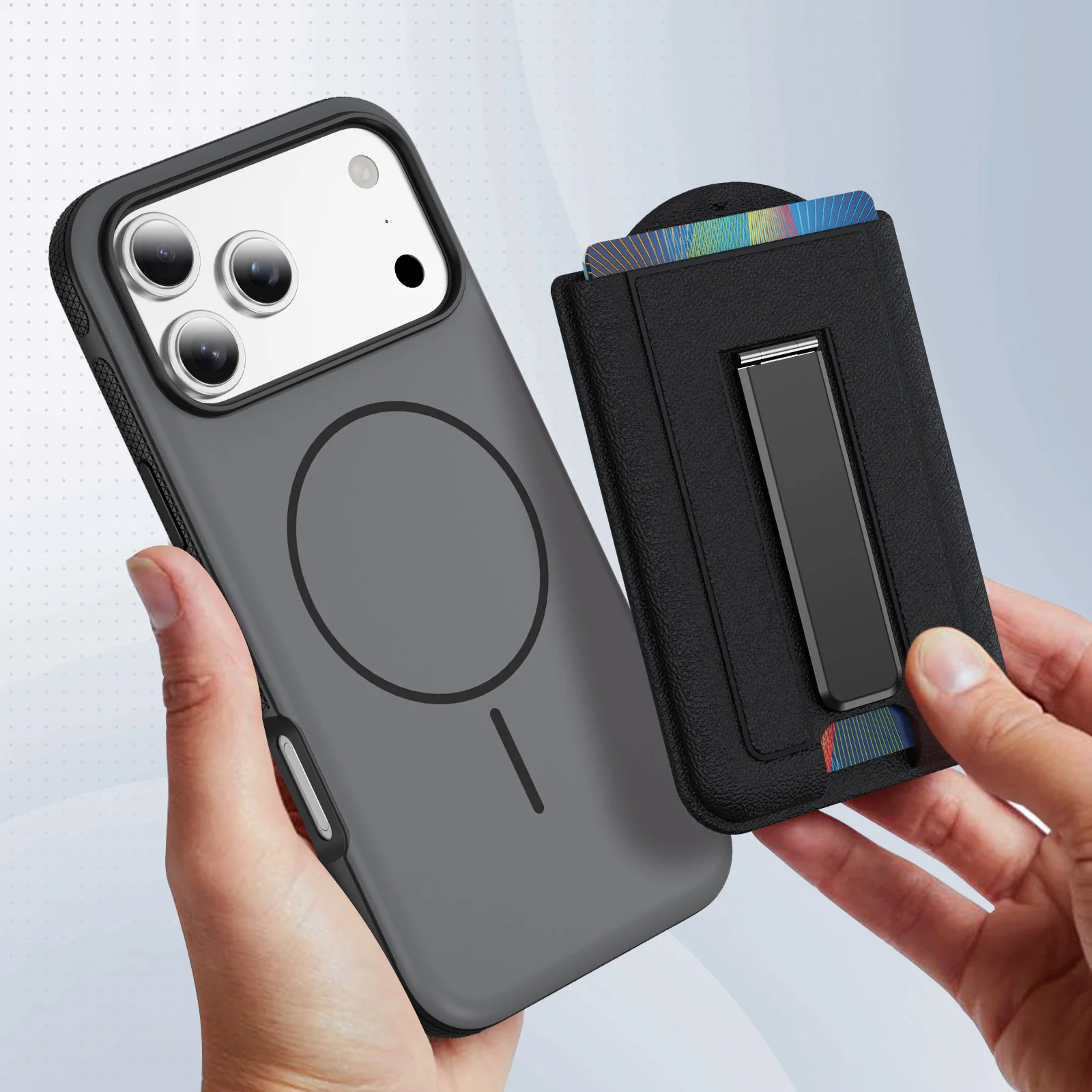 Starker Magnetischer Kartenhalter aus Leder für Magsafe iPhone Samsung Xiaomi Universelle ID-Kartenhülle mit Verstellbarem Ständer und Schlitzen – Detail 3