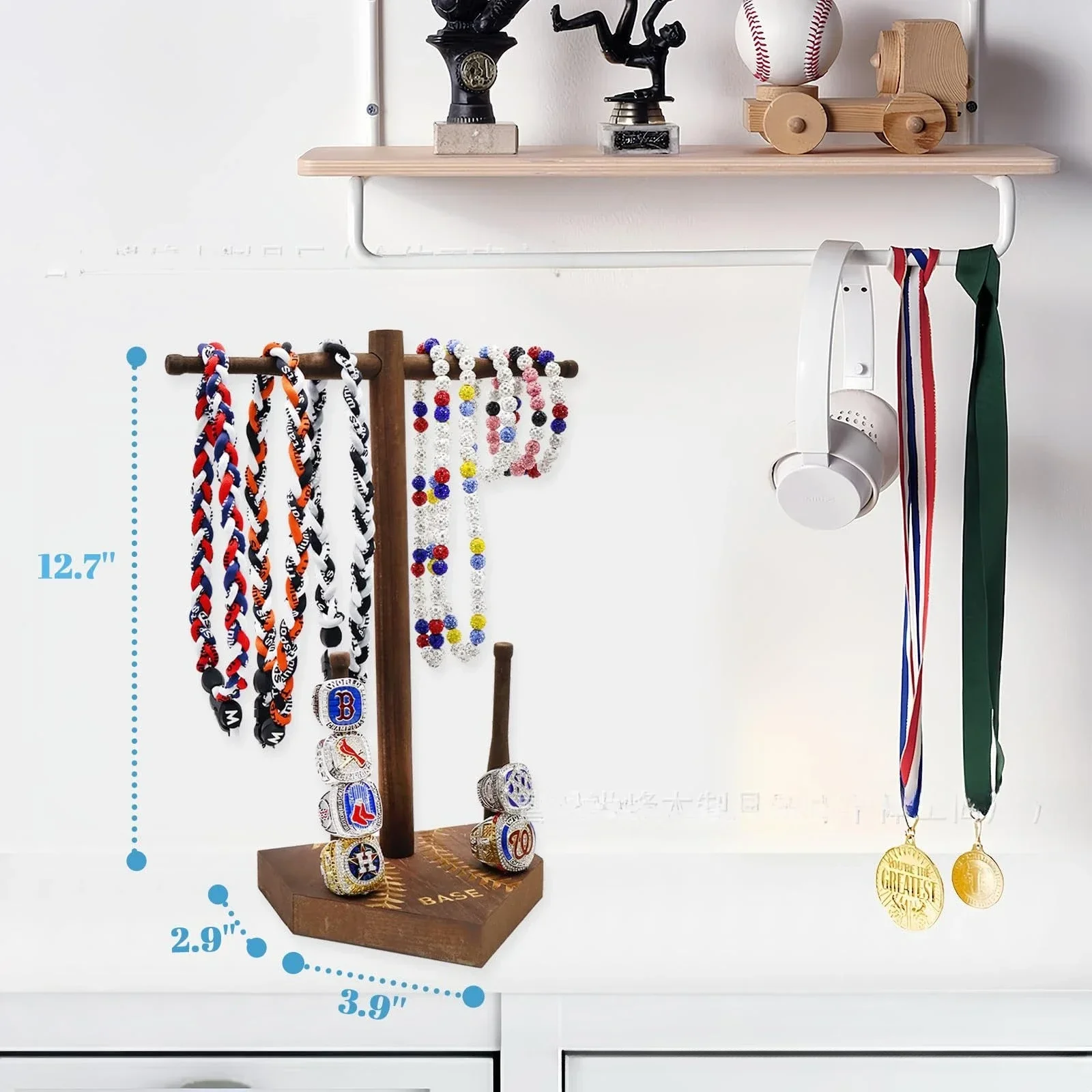 

Wooden Champion Ring Display Stand Wood Necklace Storage Rack Solid Wood Baseball Champion Ring Holder