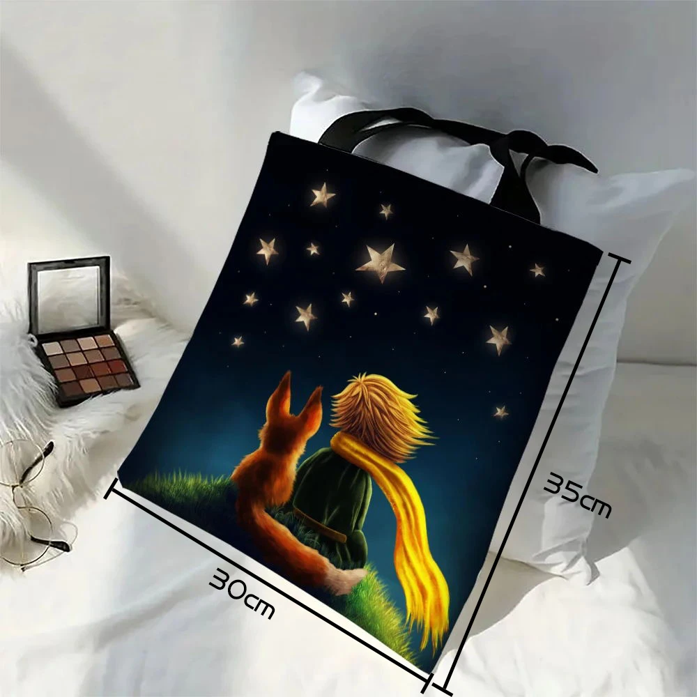 Linen Bag The Little Prince Series Print Canvas Bag Lightweight Shoulder Bag Versatile Shopping Bag Holder Handbag