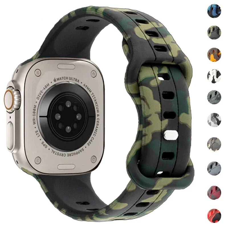 التمويه سيليكون حزام ل سوار ساعة يد آبل الترا 10 9 8 SE765 سوار ل iWatch 49 مللي متر 46 مللي متر 45 مللي متر 41/42 مللي متر 38 مللي متر Correa