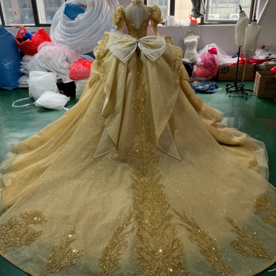 Customized High Neck Ball Gown Lace Wedding Dresses With Bow Beaded Bridal Gowns with Long Sleeves Vestidos De Novia 2026