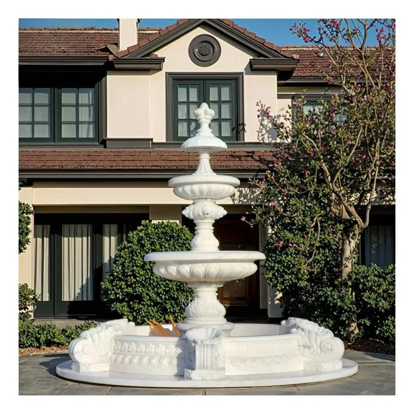 Garden Design Outdoor Simple Natural Stone Tiers White Marble Water Fountain