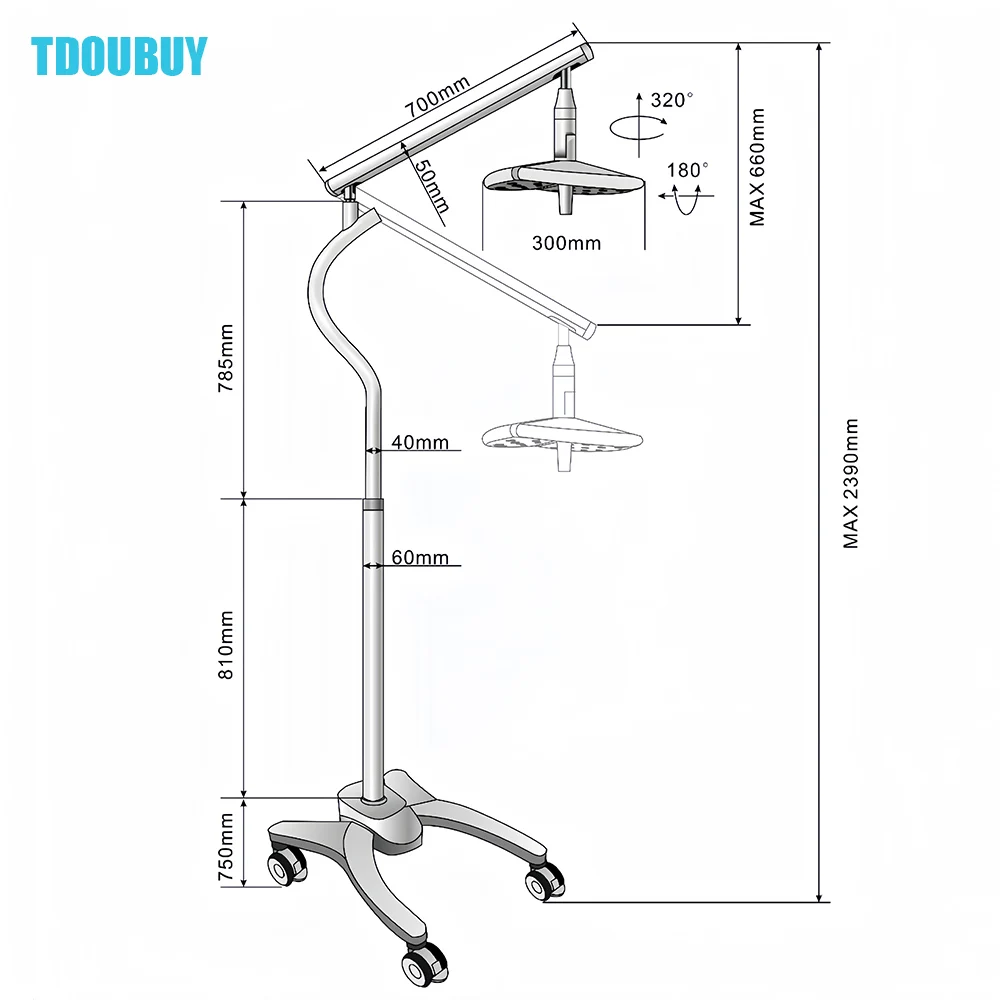 50W Floor Standing LED Vertical Shadowless Operating Lamp Dental Examination Light KD-2018L-1 for Veterinary Procedure