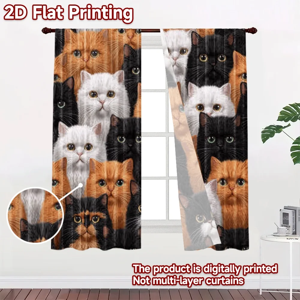 2D flat 2pcs Curtain Modern Minimalist Style Curtains Black White Orange Cats Digitally printed polyester Party & Holiday Decor