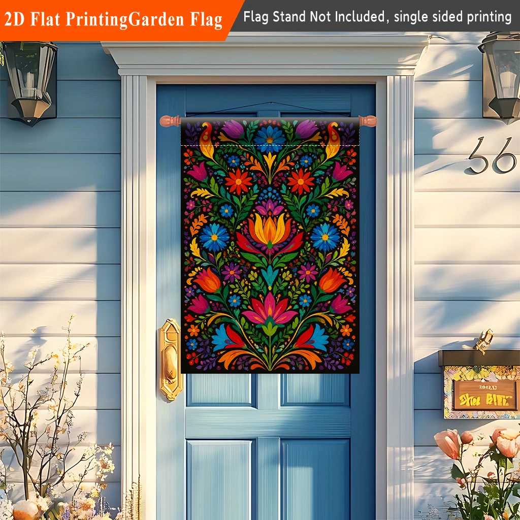 1pc Vibrant Bohemian Floral Garden Flag Double Sided2D Flat Print Yard Flag for Outdoor Patio Lawn Decor Flag Stand Not Included