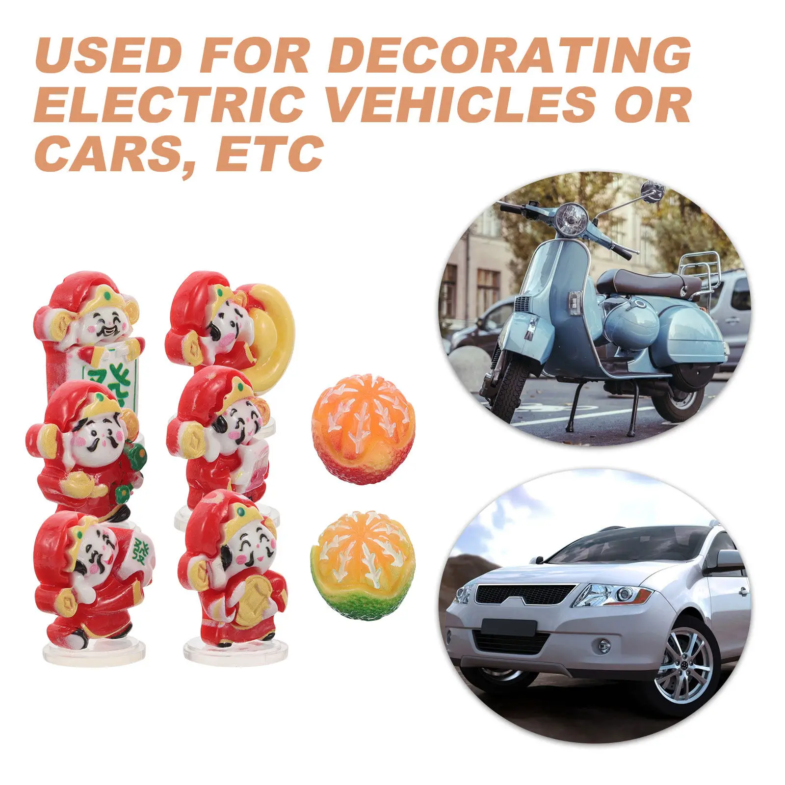 8Pcs Mini God of Wealth Dashboard Ornament Set Vibrant Chinese Prosperity Statue for Car Navigation Screen Home Office Decor