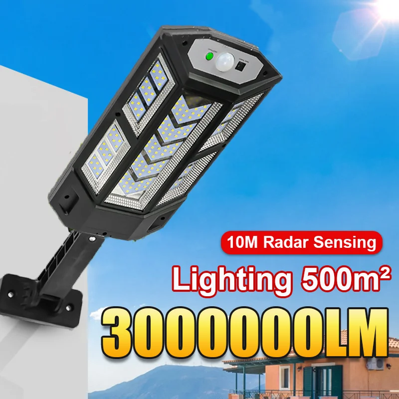 Solar Outdoor Lights 3000000LM Solar Wall Lamp Motion Sensor IP65 Waterproof Garden Lighting Powerful Outdoor Street Yard Lamp