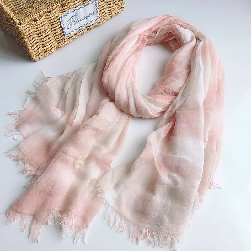 

High Quality Japanese Design Plaid Silk Scarf Soft Modal Air Conditioner Thin Neck Scarves for Women