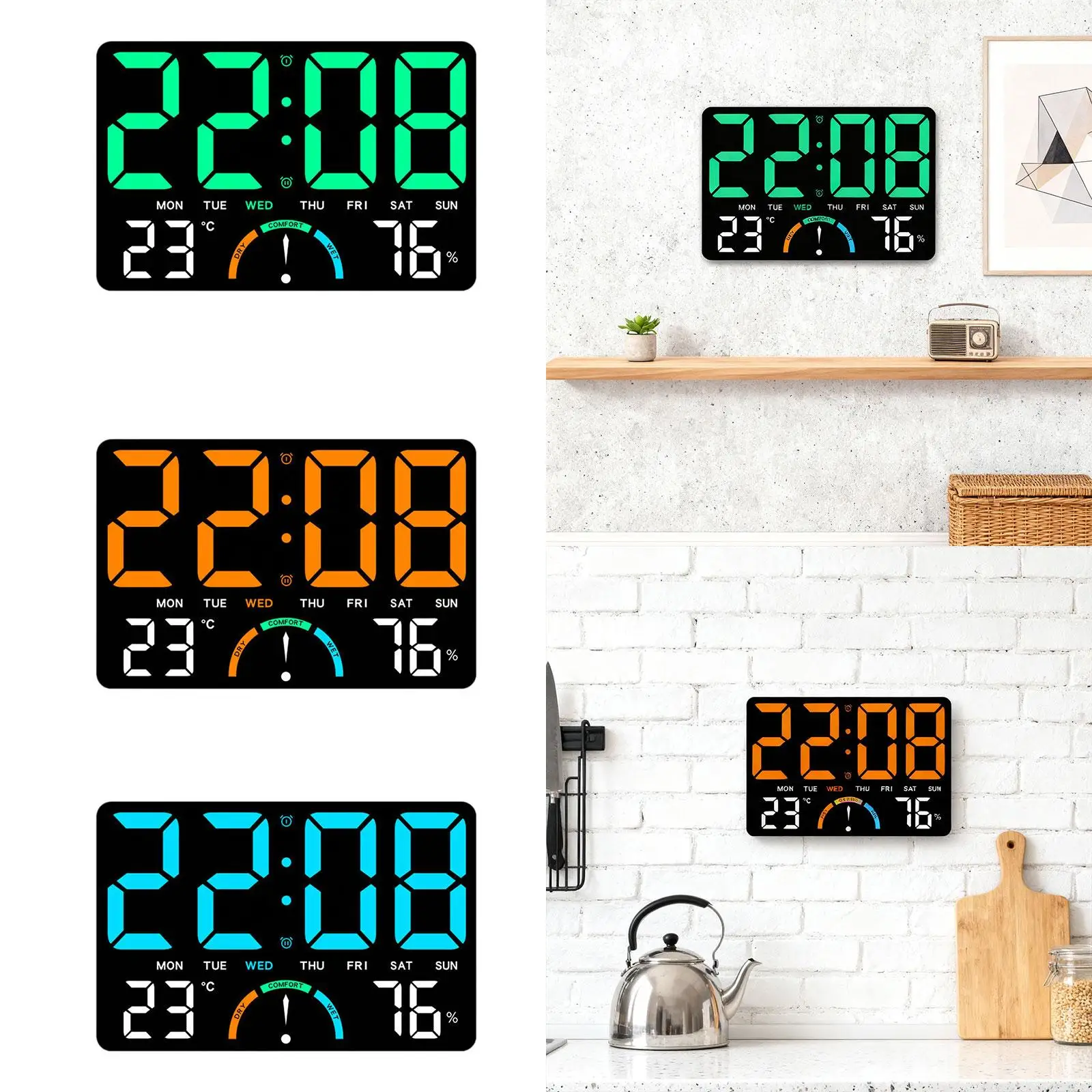 

Светодиодные настенные часы, электронные часы с температурой/влажностью, цифровые часы для украшения спальни в ресторане