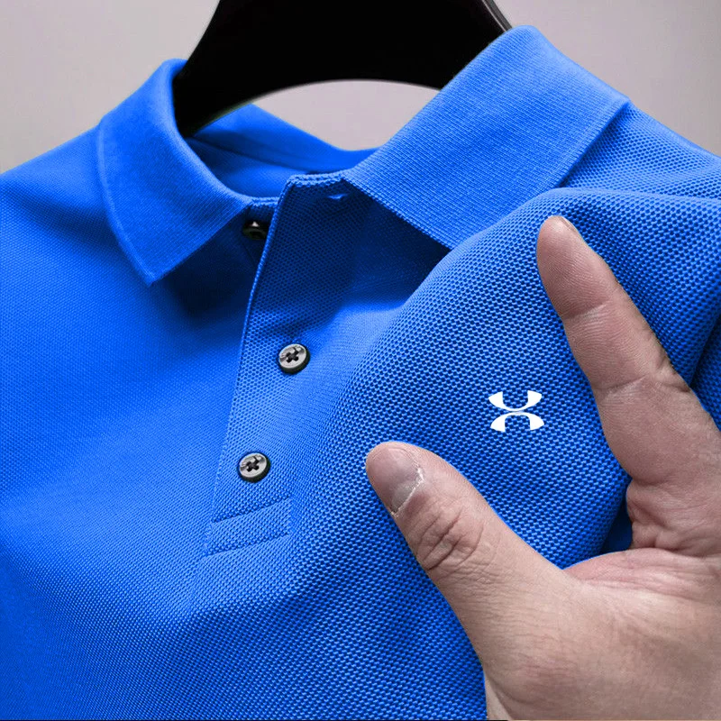 2024 New Fashion Summer Men's Breathable T-shirt Solid Color Business Casual Polo Shirt High Quality Brand Short Sleeve Clothing
