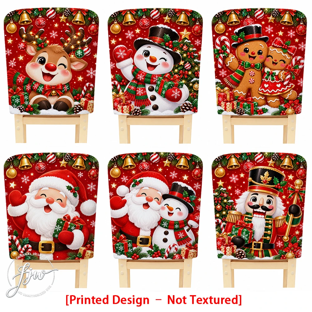 2/4/6pc Christmas Chair Back Covers Cute Xmas Snowman Reindeer Gingerbread Print Dining Chair Slipcovers for Holiday Home Decor