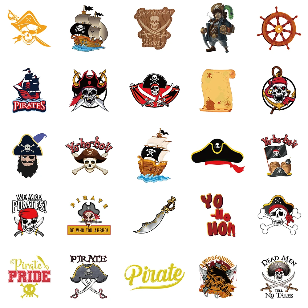 50PCS Pirate Skull Stickers Captain Buccaneer Vintage For DIY Notebook Luggage Motorcycle Laptop Refrigerator Decals Graffiti