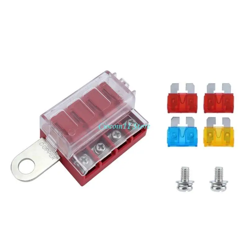 Y1UB Automotive Fuses Box set 4 Way Circuit Protections with Dustproof Cover for Enhanced Safety in Vehicles & Boats
