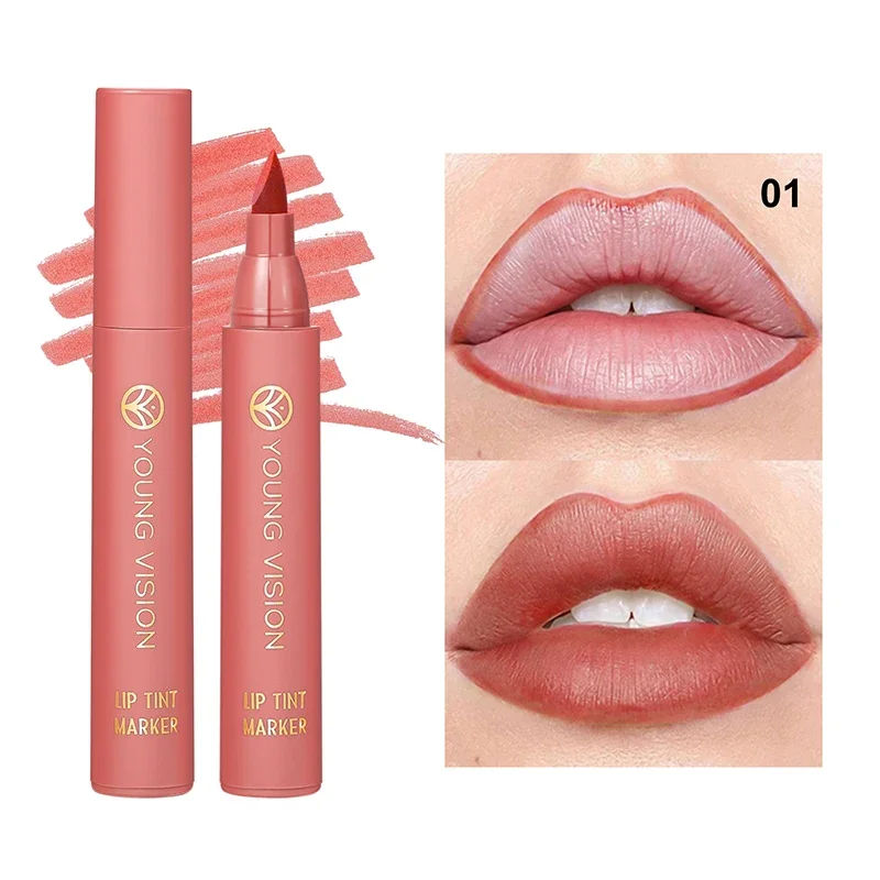 Marcador de tinte labial, lápiz labial líquido con tonos mate Nude, delineador de labios y Palo 2 en 1, resistente al agua y de larga duración