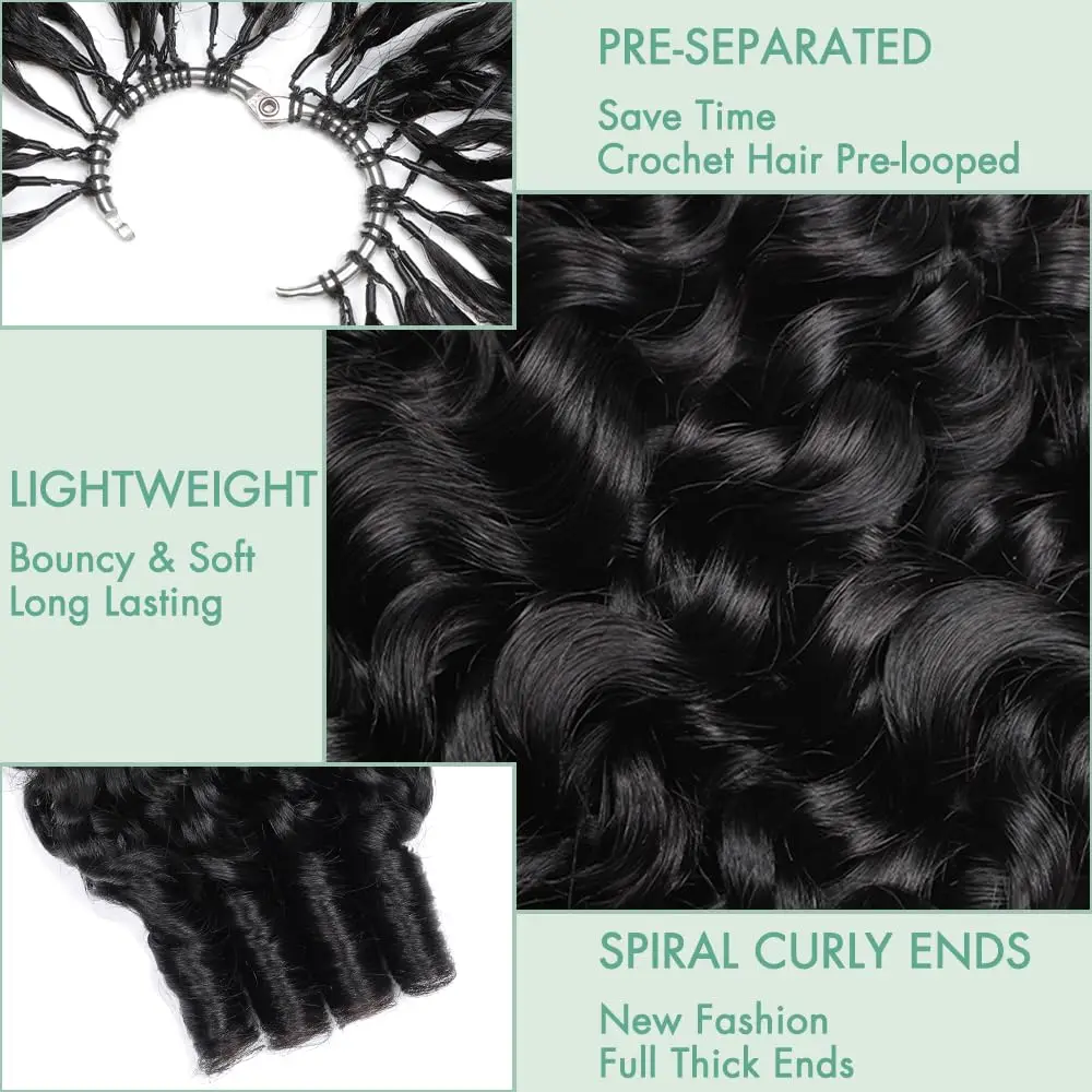 Seraphicwig Human Crochet Hair for Black Women, Feather Human Hair Extensions 50g, Reusable Look Hair Bundles, Soft Lightweight Small Knots Burmese Curly Texture for Womens 16inches Natural Color