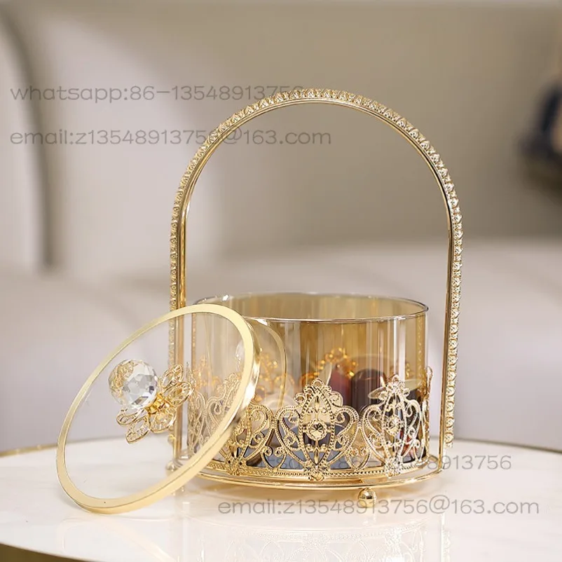 Portable Glass Candy Jar Household Living Room Coffee Table High-end Storage Dried Fruit Snacks Light Luxury Nut Gold Ornament