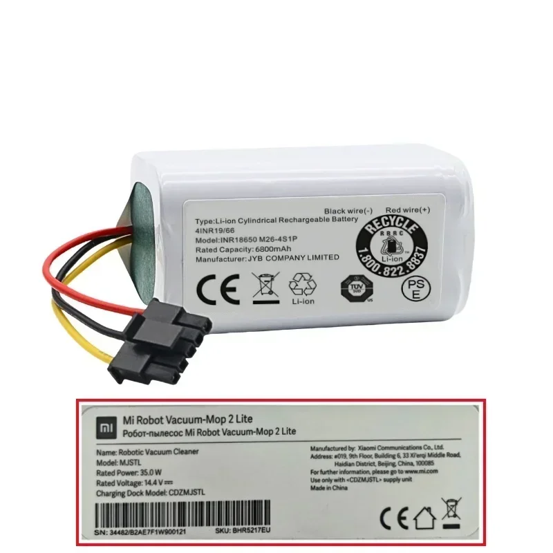 14.4V 2600mAh Li-ion Battery Pack Suitable for Xiaomi Mijia Mi Robot Vacuum Mop 2 Lite,C103,EVE CC & E10 B112/E12