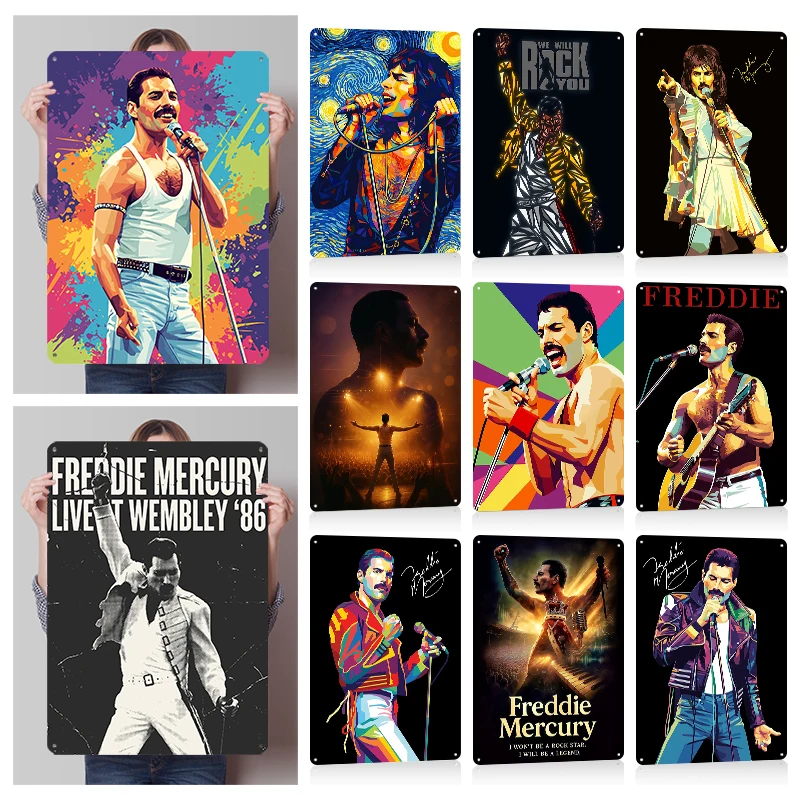 Freddie Mercury Music Singer Metal Posters Customizable Retro Vintage Metal Tin Signs for Fans Wall Art Room Decorating Interior