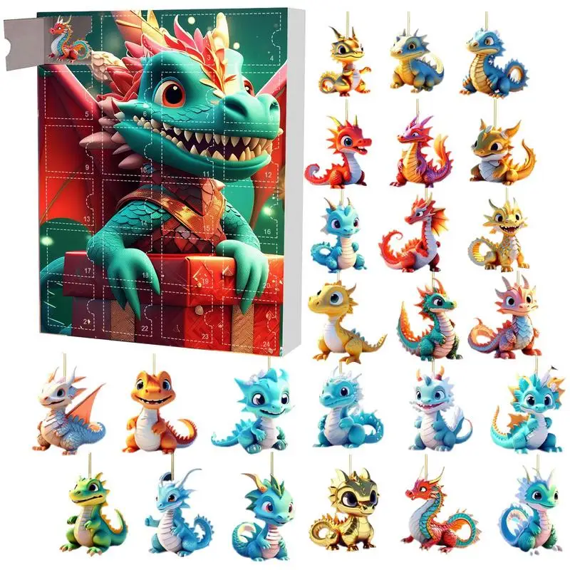 Dragon Christmas Advent Calendar 24 Days Of Vacation Advent Calendar Pendant 2D Advent Calendars Dinosaur Pendant Toy For Teens