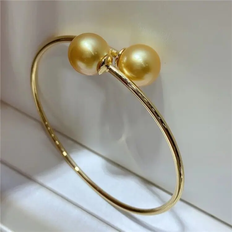 رائع ضخم AAAAA 10-11 ملم جنوب البحر الذهبي جولة المرأة سوار اللؤلؤ 925 الفضة