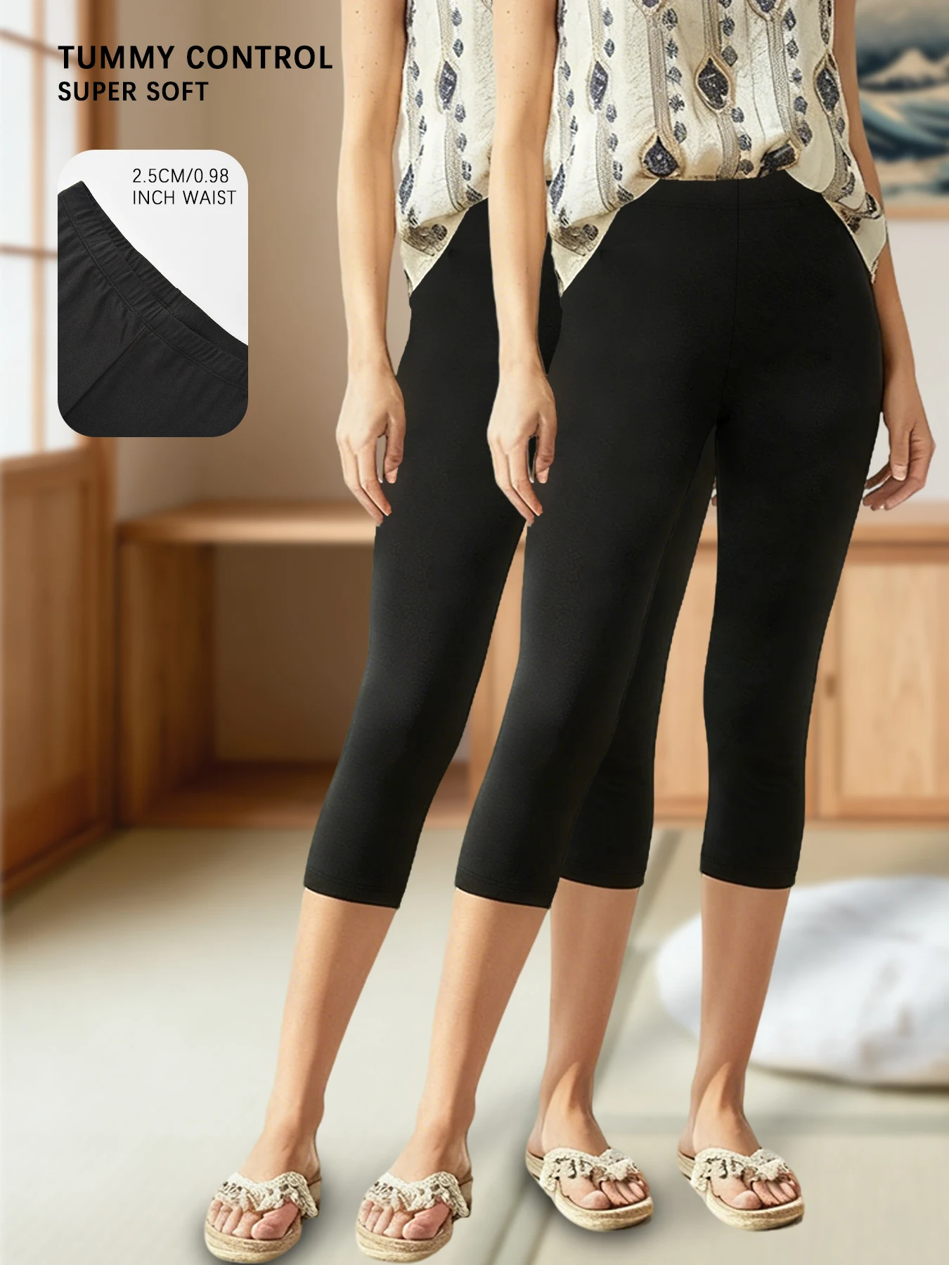 2 Pack Women's Super Soft Capri Pants High Stretchy Breathable Sports Pants Workout Running Yoga Athletic Leggings